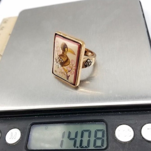 Bronze 925 Silver AKR Amy Kahn Russel Hand Painted Bird Statement Ring Sz 5 - Picture 8 of 8